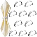 Chengu 10 Pcs Sliver Napkin Rings Stainless Steel, Matte Silver Semicircle
