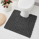 Chenille 24x24 Toilet Rug U‑Shaped Non‑Slip Absorbent, Darkgrey