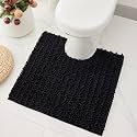 Chenille 24x24 Toilet Rug U‑Shaped Non‑Slip Absorbent, Black