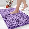 Chenille Bathroom Rugs 24x17 Absorbent Soft Non Slip, Purple