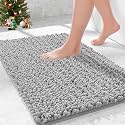 Chenille Bathroom Rugs 24x17 Absorbent Soft Non Slip, Grey