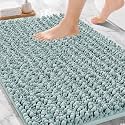 Chenille Bathroom Rugs 32x20 Absorbent Soft Non Slip, Fresh Blue