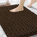 Chenille Bathroom Rugs 24x17 Absorbent Soft Non Slip, Brown