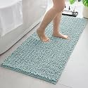Chenille Bathroom Rugs 55x24 Absorbent Soft Non Slip, Fresh Blue