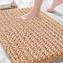 Chenille Bathroom Rugs 24x17 Absorbent Soft Non Slip, Beige