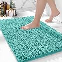 Chenille Bathroom Rugs 24x17 Absorbent Soft Non Slip, TealBlue
