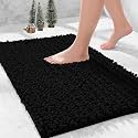 Chenille Bathroom Rugs 32x20 Absorbent Soft Non Slip, Black