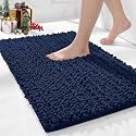 Chenille Bathroom Rugs 32x20 Absorbent Soft Non Slip, Navy