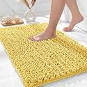 Chenille Bathroom Rugs 32x20 Absorbent Soft Non Slip, Yellow