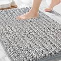 Chenille Bathroom Rugs 36x24 Absorbent Soft Non Slip, Silver