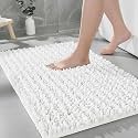 Chenille Bathroom Rugs 36x24 Absorbent Soft Non Slip, White