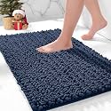 Chenille Bathroom Rugs 36x24 Absorbent Soft Non Slip, Blue