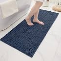 Chenille Bathroom Rugs 44x24 Absorbent Soft Non Slip, Blue