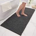 Chenille Bathroom Rugs 44x24 Absorbent Soft Non Slip, Darkgrey
