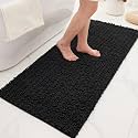 Chenille Bathroom Rugs 44x24 Absorbent Soft Non Slip, Black