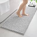 Chenille Bathroom Rugs 44x24 Absorbent Soft Non Slip, Silver