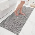 Chenille Bathroom Rugs 44x24 Absorbent Soft Non Slip, Grey