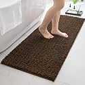 Chenille Bathroom Rugs 44x24 Absorbent Soft Non Slip, Brown