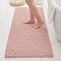 Chenille Bathroom Rugs 44x24 Absorbent Soft Non Slip, Pink