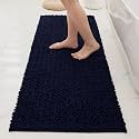 Chenille Bathroom Rugs 55x24 Absorbent Soft Non Slip, Navy