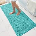 Chenille Bathroom Rugs 55x24 Absorbent Soft Non Slip, TealBlue