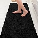 Chenille Bathroom Rugs 55x24 Absorbent Soft Non Slip, Black