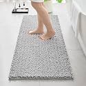 Chenille Bathroom Rugs 60x24 Absorbent Soft Non Slip, Silver