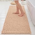 Chenille Bathroom Rugs 60x24 Absorbent Soft Non Slip, Beige