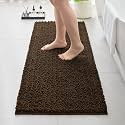 Chenille Bathroom Rugs 60x24 Absorbent Soft Non Slip, Brown
