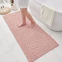 Chenille Bathroom Rugs 70x24 Absorbent Soft Non Slip, Pink