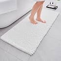 Chenille Bathroom Rugs 70x24 Absorbent Soft Non Slip, White