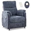 Chenille Power Recliner Chair for Living Room Bedroom|Electric|Remote Control|Side Pockets|Small|Adults (Blue)