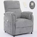 Chenille Power Recliner Chair for Living Room Bedroom|Electric|Remote Control|Side Pockets|Small|Adults (Grey)