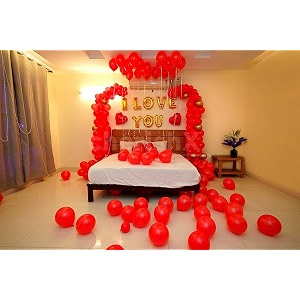 cherishxcom anniversary romantic balloon decoration kit - golden amp red colour - 212 items combo - with heart shaped foil balloons gold i love you foil balloon letters