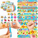 Cherisnowy 48PCS Beach Pool Summer Party Favors, Tattoos &amp; Slap Bracelets