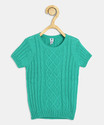 CHEROKEE Woven Round Neck Casual Girls Green Sweater