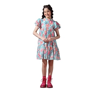 Cherry Jerry Blue Floral Print Schiffli
