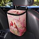 Cherry Blossom Cardinal Bird Print Car Trash Can with Lid Car Accessories for Men Women Trash Bin Hanging Back of Seat Collapsible Leak Proof Multipurpose Vehicle Garbage Can