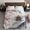 Cherry Blossom Pavilion Comforter Bedding Heavy Bed Blanket Soft Warm Fluffy All Seasons Only Quilt 173x229cm