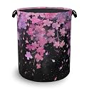 Cherry Blossoms Laundry Basket,Foldable with Handles Tote Bag Oxford Cloth for Bathroom Bedroom Dirty Clothes Storage Bucket 16" x 20.8"