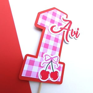 cherry theme personalized birthday cake topper for kid39s birthday