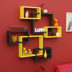 Cherry Wood MDF Wall Shelf Rack Set