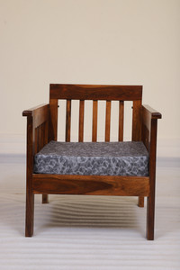cherry wood rosewood sheesham fabric 1 seater  sofa finish color - teak  grey cushion diydo-it-yourself
