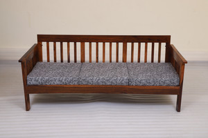 cherry wood rosewood sheesham fabric 3 seater  sofa finish color - brown teak finish diydo-it-yourself