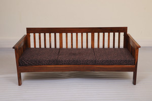 cherry wood rosewood sheesham fabric 3 seater  sofa finish color - teak diydo-it-yourself