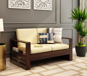 cherry wood sheesham fabric 2 seater  sofa finish color - walnut irish cream diydo-it-yourself