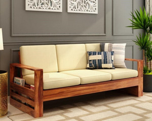 cherry wood sheesham fabric 3 seater  sofa finish color - honey irish cream diydo-it-yourself