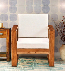 cherry wood sheesham solid wood fabric 1 seater  sofa finish color - rustic teak finish diydo-it-yourself