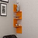 Cherry Wood Wooden 3 Curved Zigzag Corner Wall Mount Shelf Unit Home Decorative Furniture for Home (Orange)