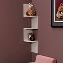 Cherry Wood Wooden 3 Curved Zigzag Corner Wall Mount Shelf Unit Home Decorative Furniture for Home (White)